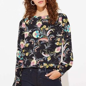 LOFT Black Floral Boatneck Blouse sz Med